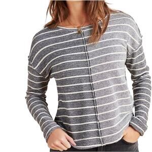 ANTHROPOLOGIE Women’s Devin Heathered Navy Striped Textured Knit Top